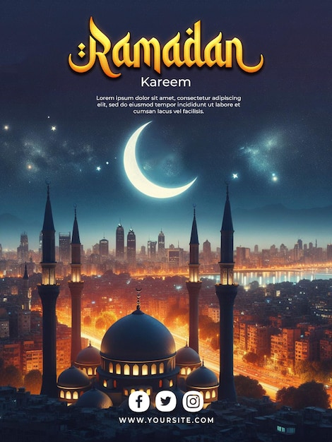 Psd poster ramadan kareem poster template with islamic ramdan lantern