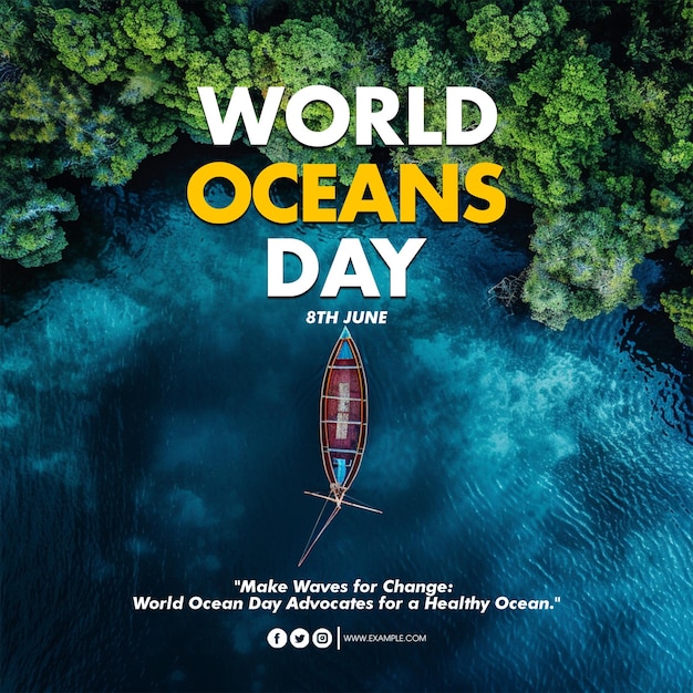 PSD A poster for the world ocean day poster template with sea and under ocean background