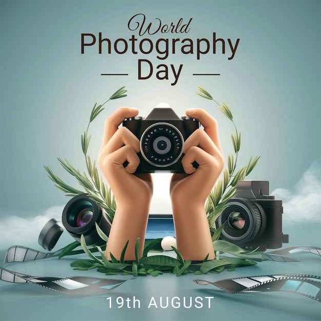 PSD psd poster of world photography day with editable text