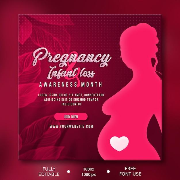 Psd pregnancy and infant loss awareness month social media post banner for pregnant women