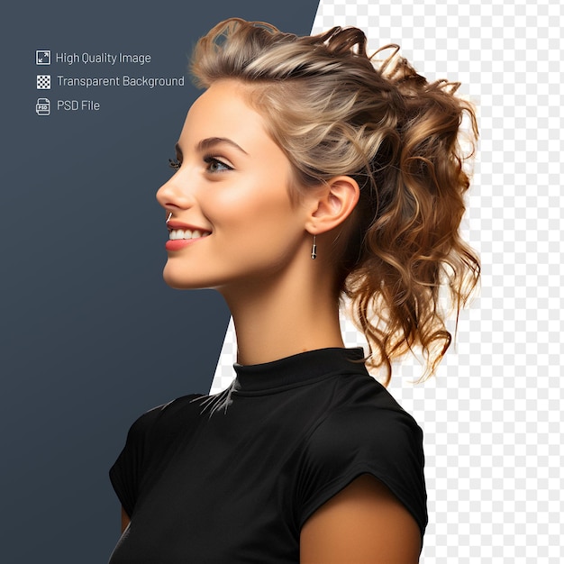 PSD Profile side view portrait of attractive cheerful woman isolated