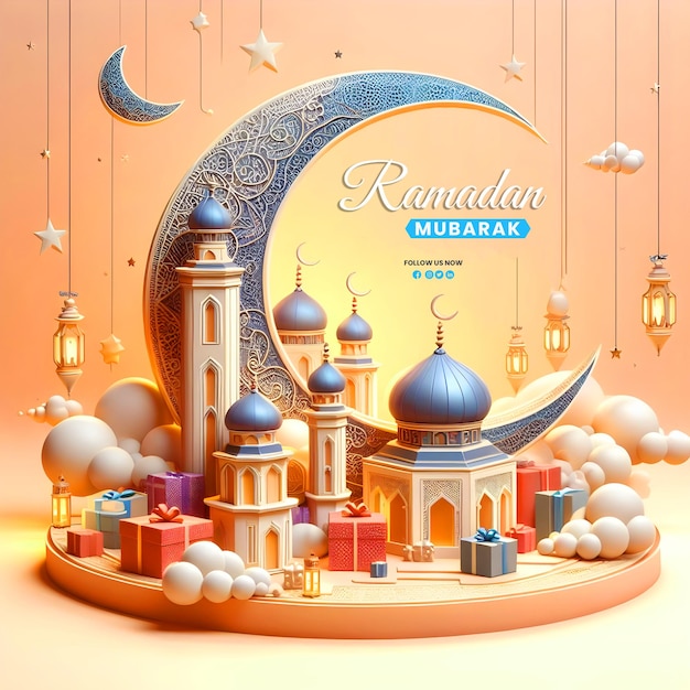 Psd ramadan kareem 3d social banner with islamic festival