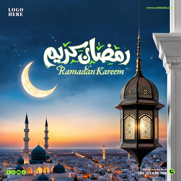 PSD ramadan kareem bunner social media post design template for ramadan