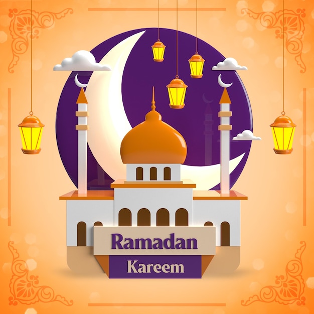 PSD Ramadan Kareem Islamic background with 3D Podium and moon