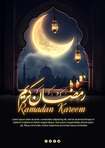 PSD psd ramadan kareem typography with a luxurious islamic background