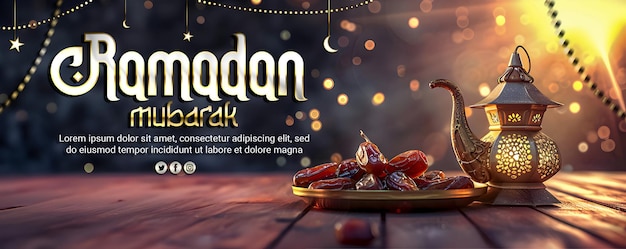 PSD psd ramadan mubarak editable social media post with lantern and dates ramadan kareem banner design