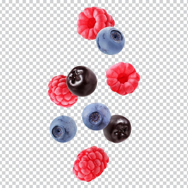 PSD Raspberries and blueberries on a transparent background