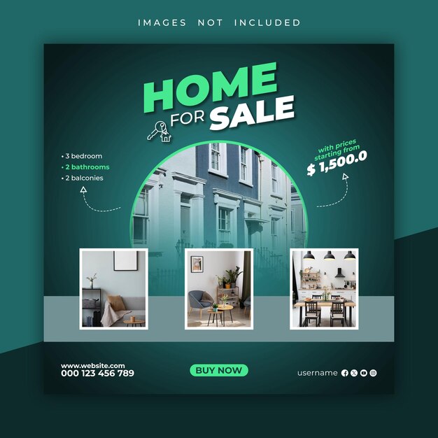 Psd real estate home for sale instagram and social media square sharing template