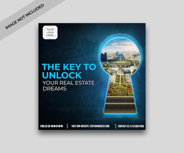 PSD real estate key to unlock instagram post or square web banner