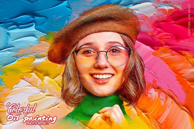 PSD realistic colorful oil painting artistic photo effect