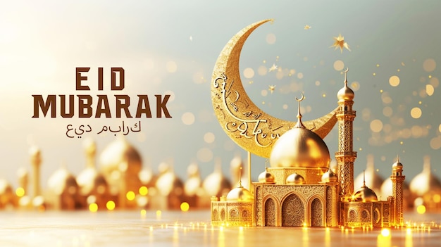 PSD realistic eid mubarak islamic greeting social media post design