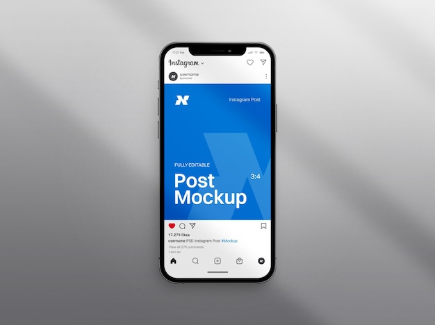 PSD Realistic Instagram Post on Smartphone Screen