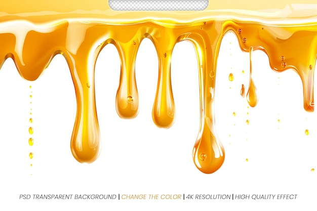 PSD Realistic melted honey or oil flow isolated on transparent white background