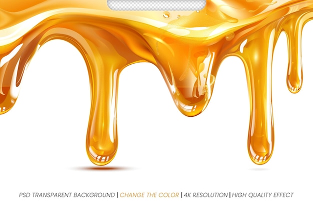 PSD Realistic melted honey or oil flow isolated on transparent white background