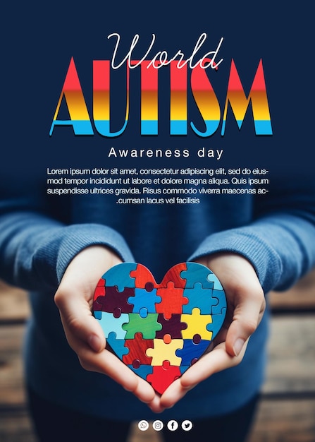 PSD Realistic world autism awareness day banner and backgroundSD