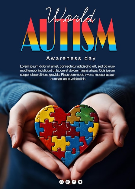 PSD Realistic world autism awareness day banner and backgroundSD