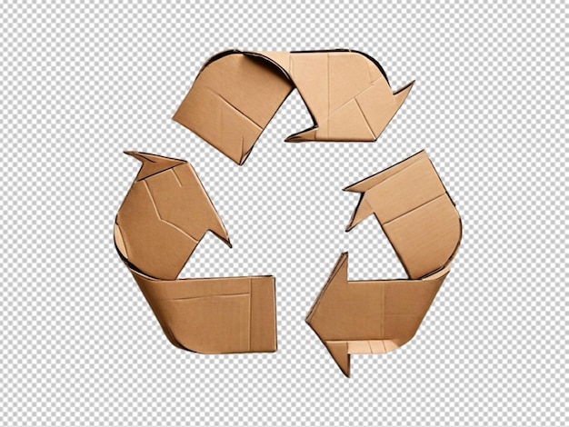 psd of a recycle icon made up of cardboard on transparent background