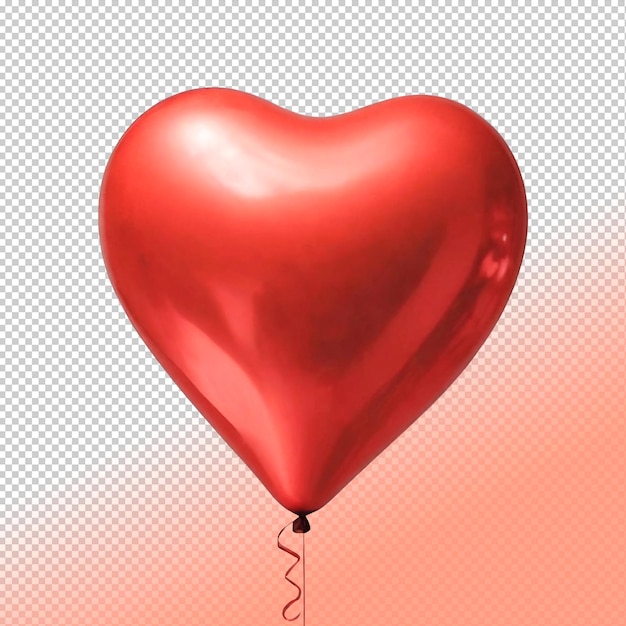 PSD red heart shape shiny balloon on a transparent background