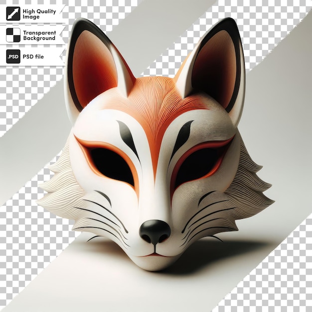 PSD psd red and white fox mask kitsune on transparent background with editable mask layer