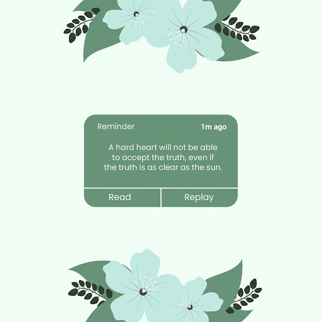 PSD Reminder with mint color and flower texture design instagram post template