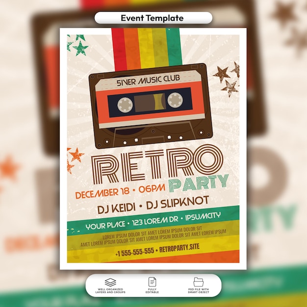 PSD psd retro party flyer and social media post template