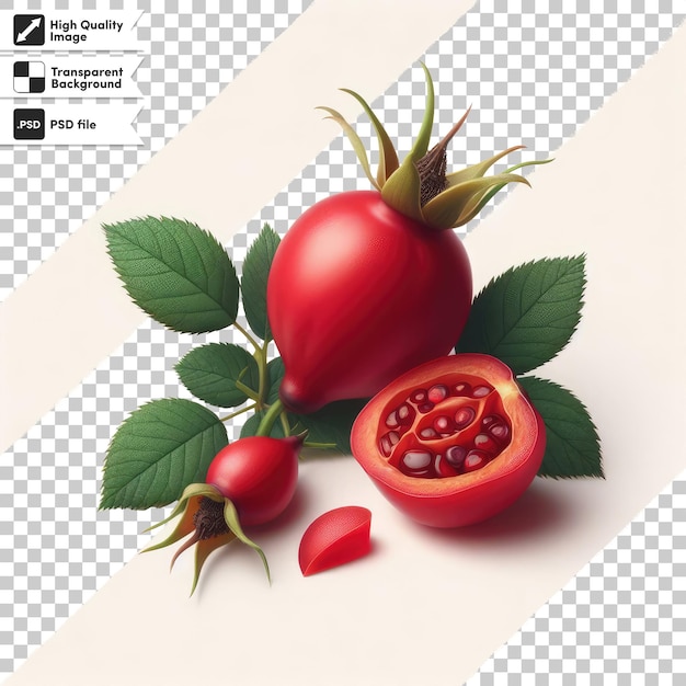 PSD Rosehip with leaves on transparent background