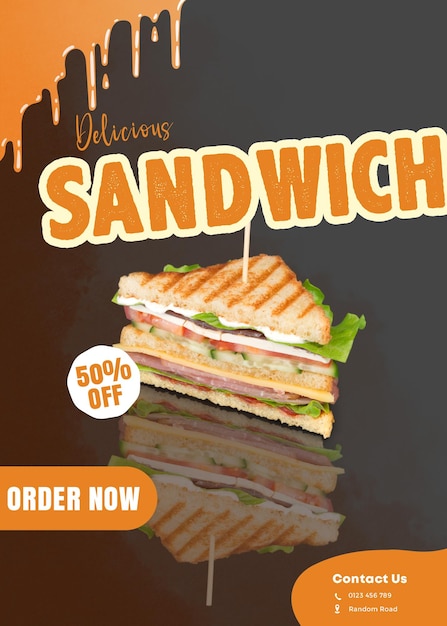 PSD sandwich menu food template for social media