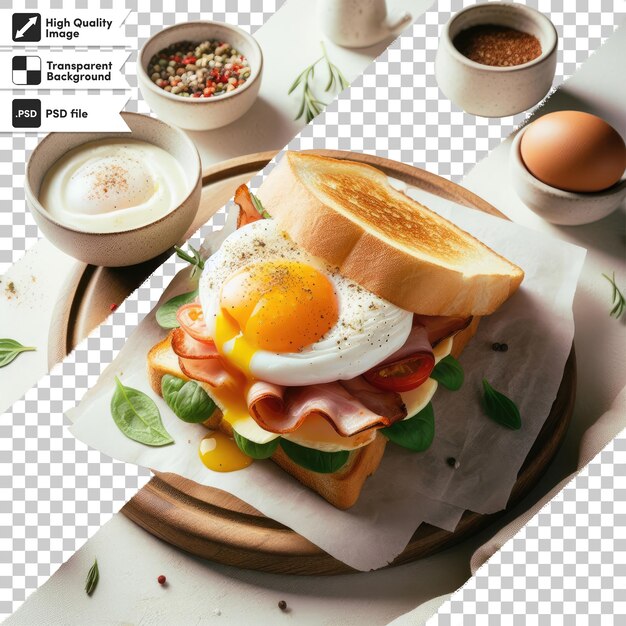 PSD sandwich with smoked salmon eggs on transparent background with editable mask layer