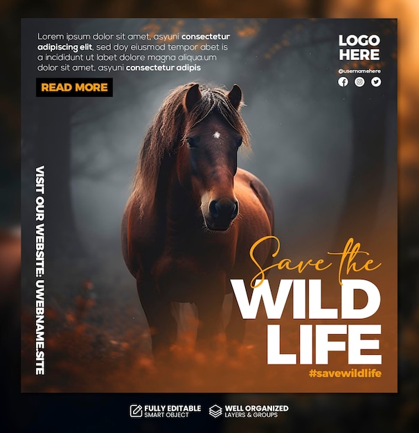 PSD Save the wild social media banner post template