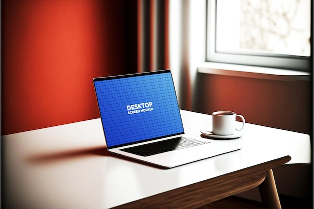 PSD screen monitor desktop mockup red interior