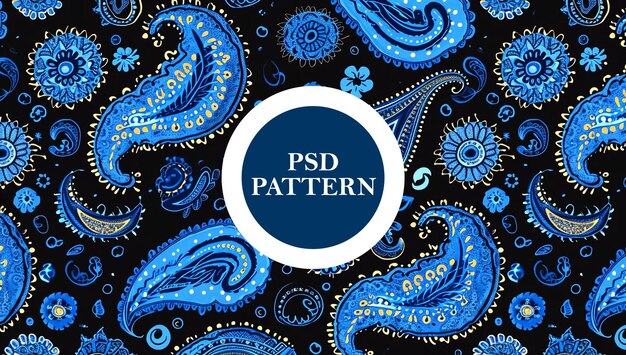 PSD psd seamless paisley pattern on black and blue background design