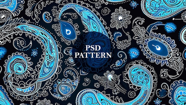 PSD psd seamless paisley pattern print on black and blue color background design