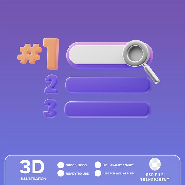 PSD search ranking 3D Illustration