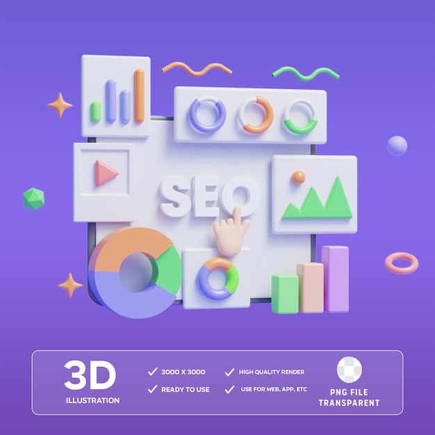 PSD psd seo analysis 3d illustration