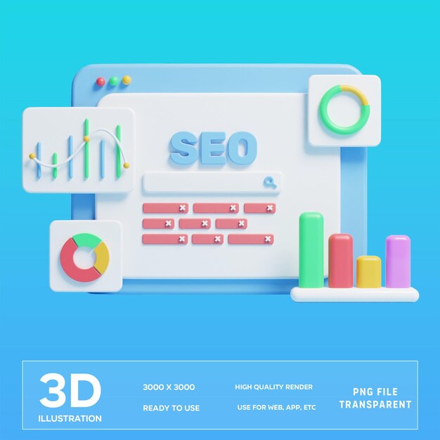 PSD psd seo dashboard 3d illustration