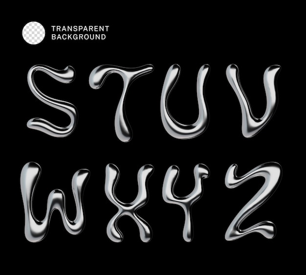 PSD psd set of chrome 3d letter s t u v w x y z