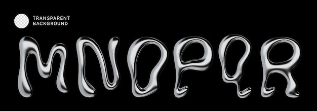 PSD psd set of chrome 3d letters m n o p