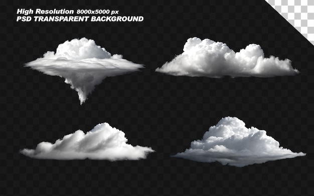 PSD set clouds png on isolated transparent background