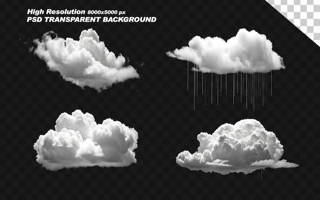 PSD set clouds png on isolated transparent background