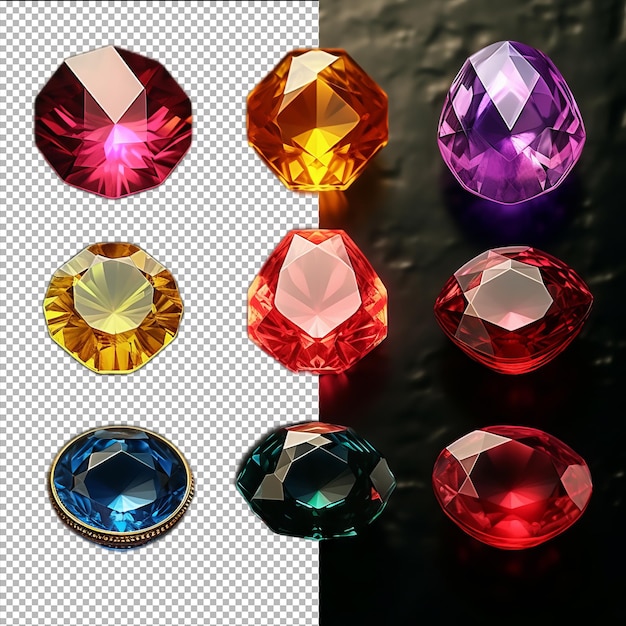 Psd set jewel stones isolated on transparent background premium psd