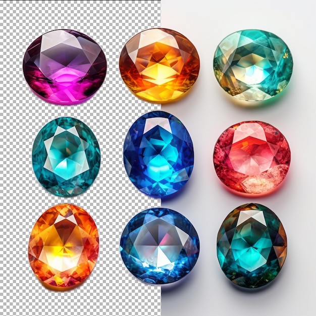 Psd set jewel stones isolated on transparent background premium psd