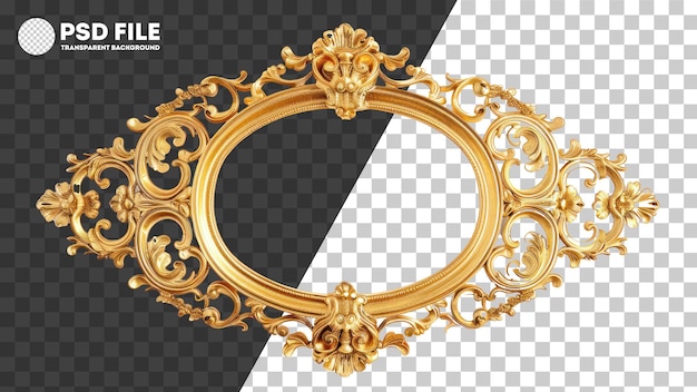 PSD Set of Luxurious golden ornate frame with baroque detailing on transparent background