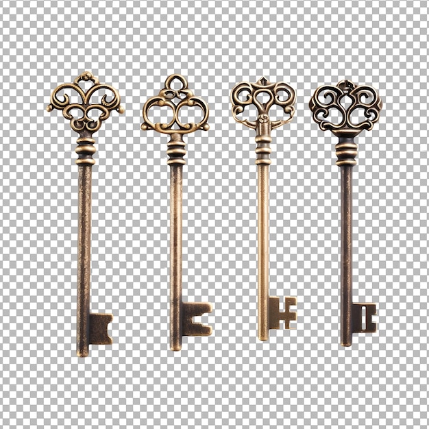 PSD Set of old keys isolated on transparent background