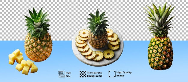 PSD psd set of pineapples pineapples cut into circles or cubes pieces of pineapplegenerative ai