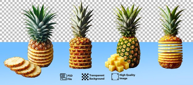 PSD psd set of pineapples pineapples cut into circles or cubes pieces of pineapplegenerative ai