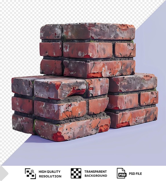 psd set of stacked red bricks isolated on transparent background