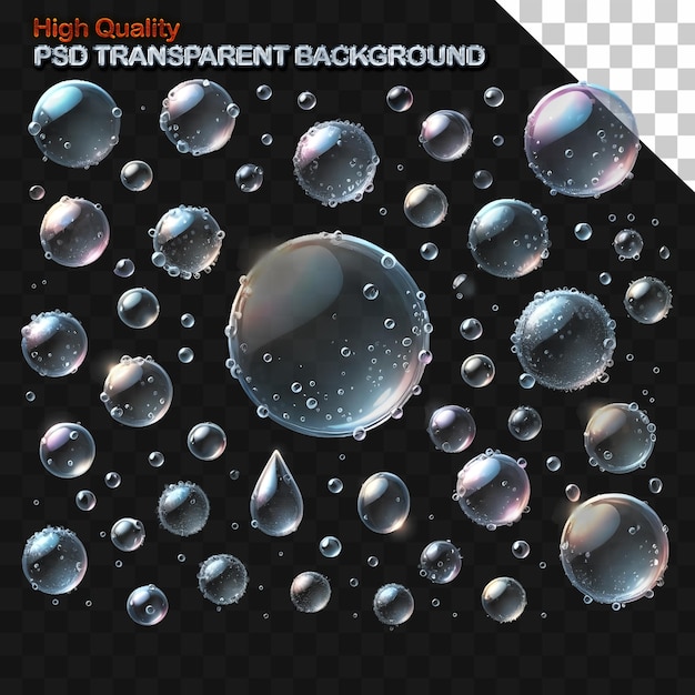 PSD set of water bunch of bubbles floating in the air png on isolated transparent background