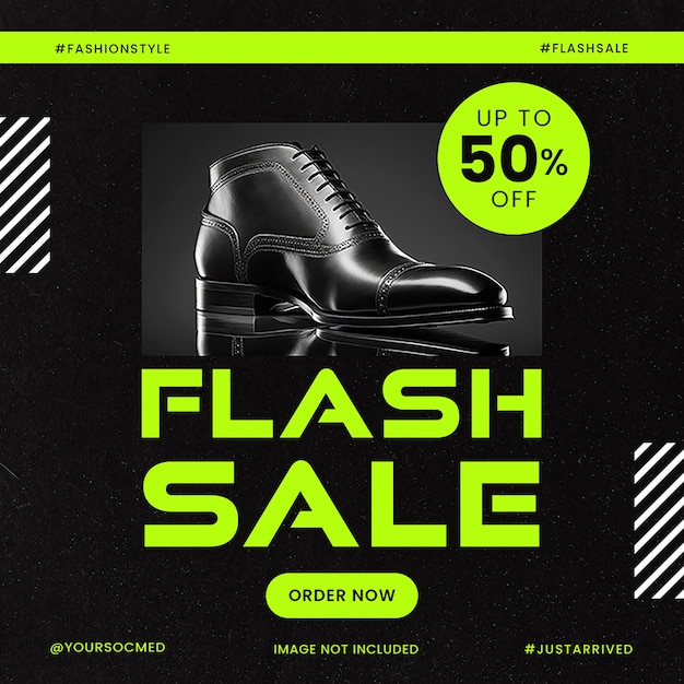 PSD psd shoes flash sale on black background instagram post template