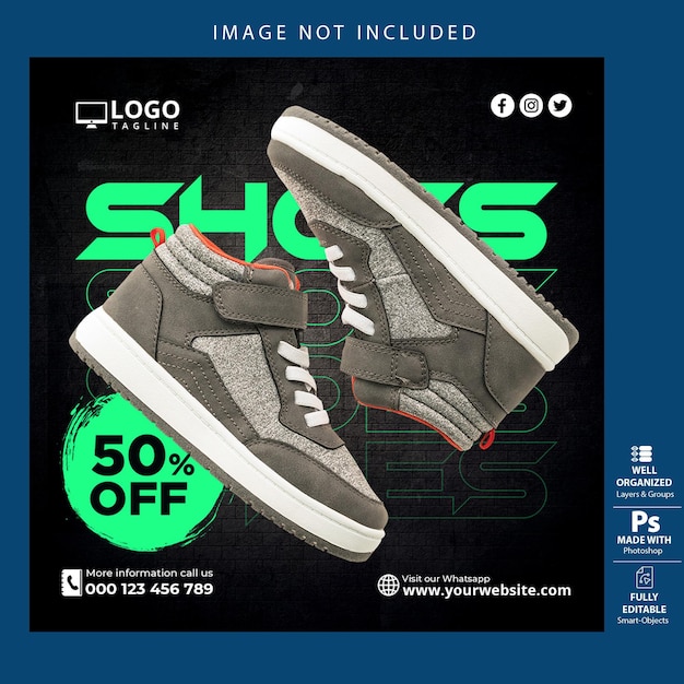 PSD psd shoes sale for social media feed post template design green