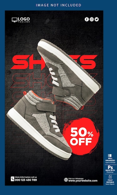 PSD shoes sale for social media stories post template design red